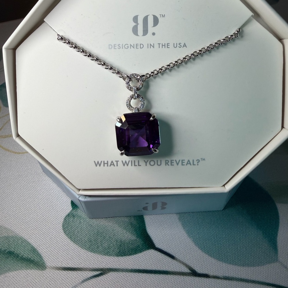 Amethyst Purple Pendant Necklace in Silver Tone